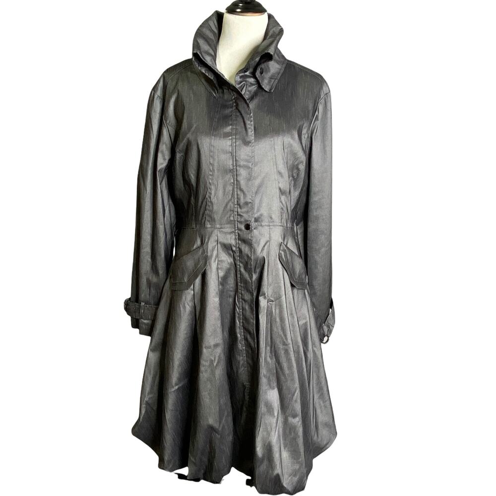 Samuel Dong Women's Size XL Bubble Trench Coat‎ Jacket Gray Metallic Belted